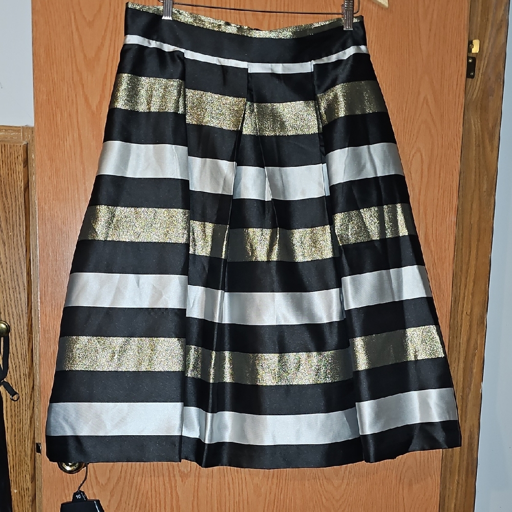 Ronni Nicole Black, Gold, and Silver Stripe A-Line Skirt